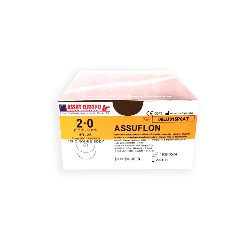 АССУФЛОН (поліестер) USP 2/0 75 см прокладка 3х7 дві колючі голки 25 мм 1/2